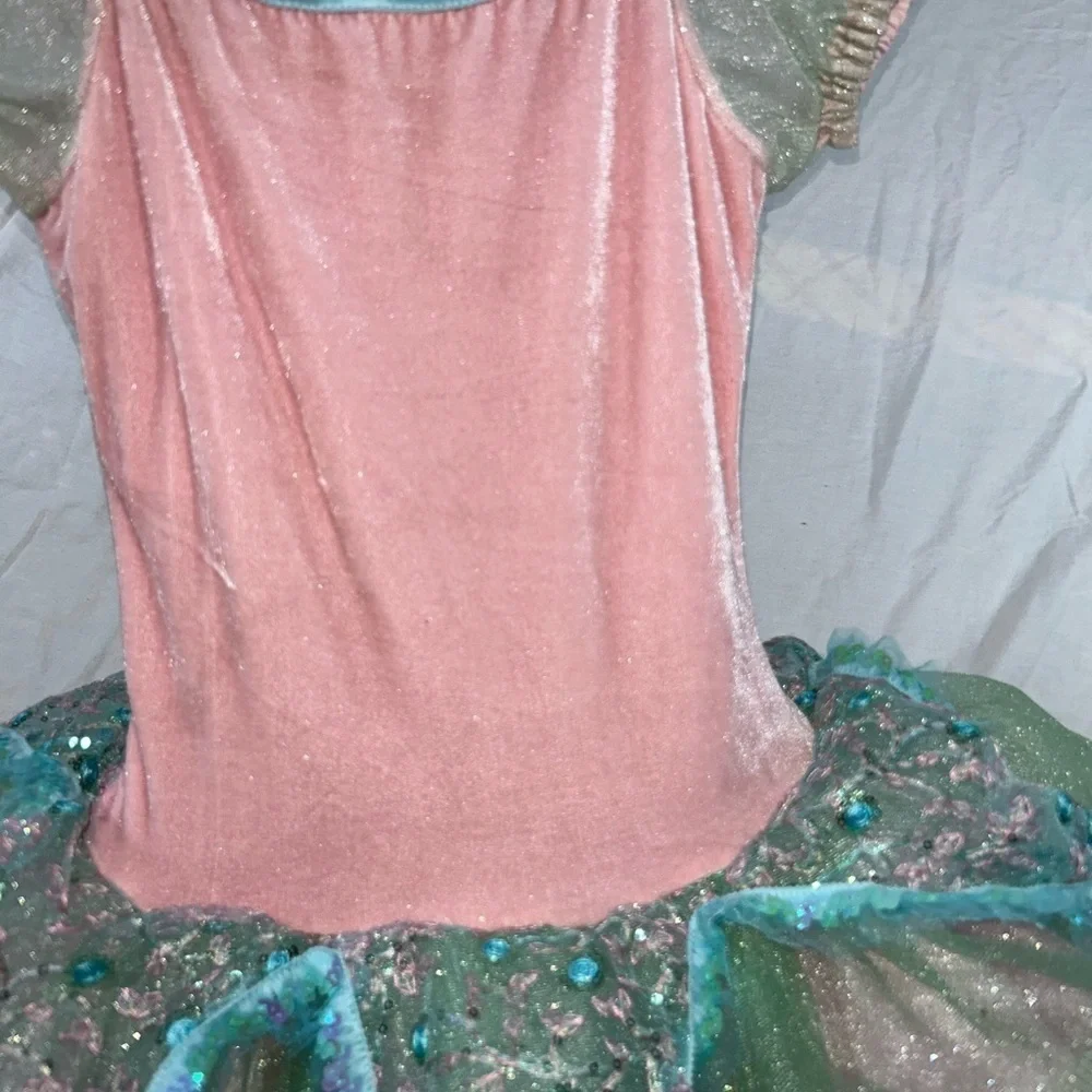 Revolution Dancewear Girls’ Fairy Tutu Costume Pink, Teal & Green Glitter Size L